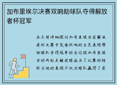 加布里埃尔决赛双响助球队夺得解放者杯冠军