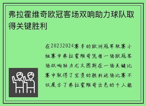 弗拉霍维奇欧冠客场双响助力球队取得关键胜利