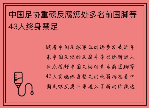中国足协重磅反腐惩处多名前国脚等43人终身禁足 中国足协重磅反腐惩处多名前国脚等43人终身禁足